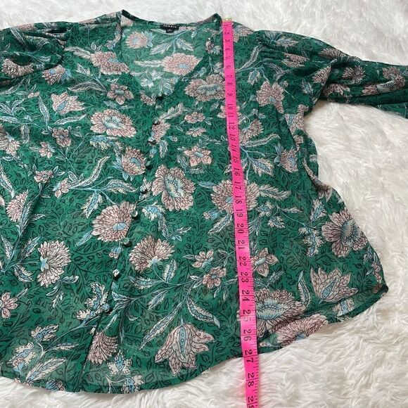 Torrid Blouse Green Floral Sheer Size 0 (Large) Balloon Sleeve Loose Fit - Picture 10 of 11